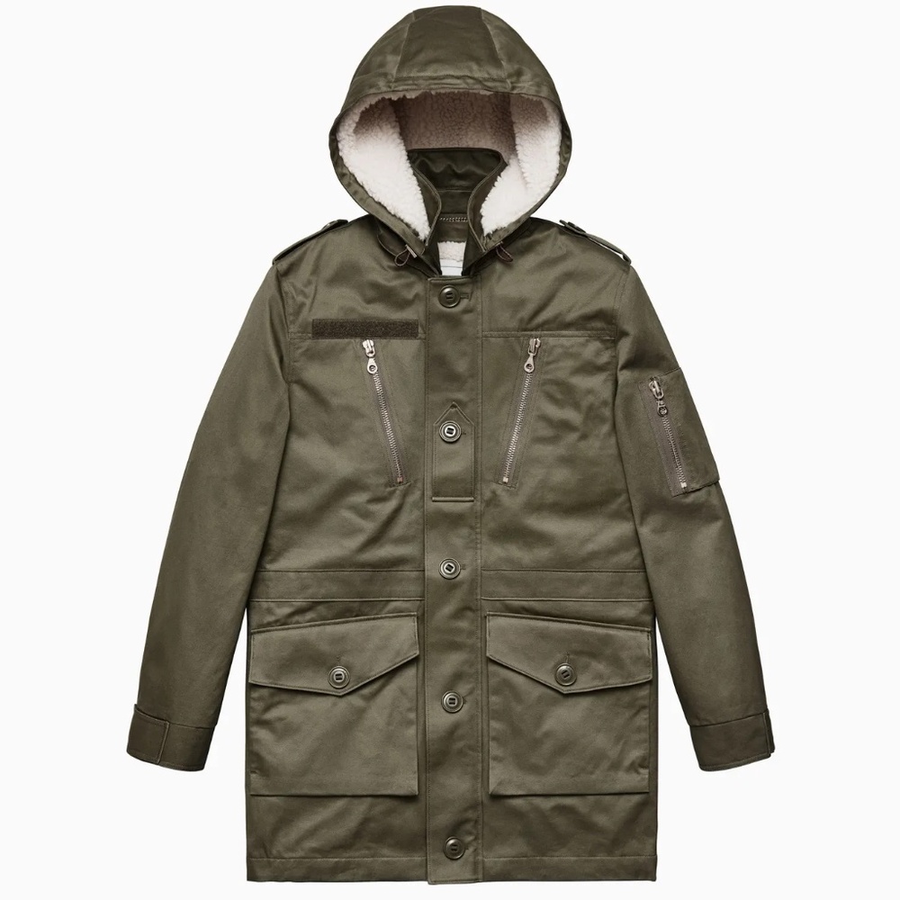 ERDEM H&M pre-loved Men Pile Lined Cotton Parka Khaki Green Coat Jacket, size M